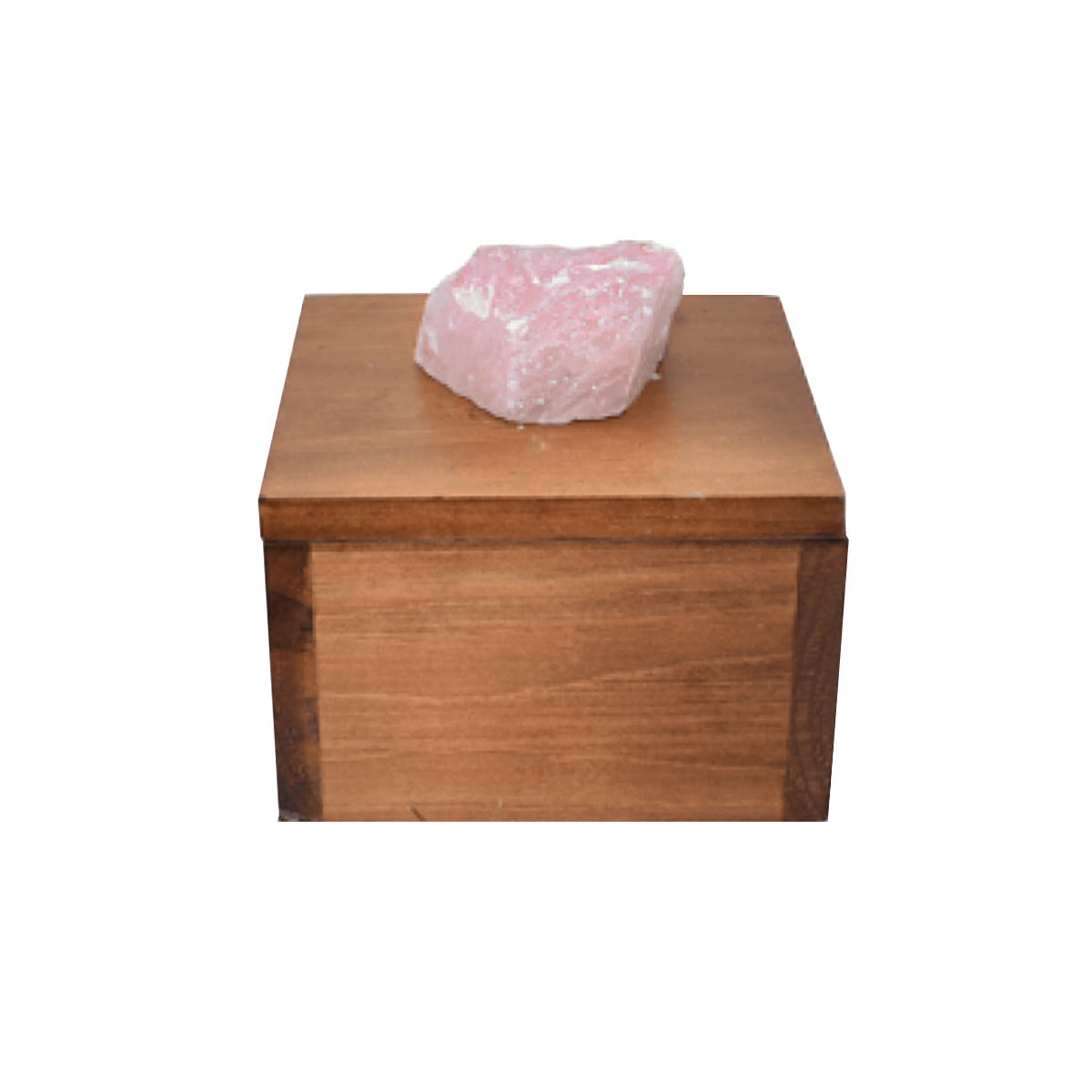Natural Wood Jewelry Box with Rose Quartz Chunk