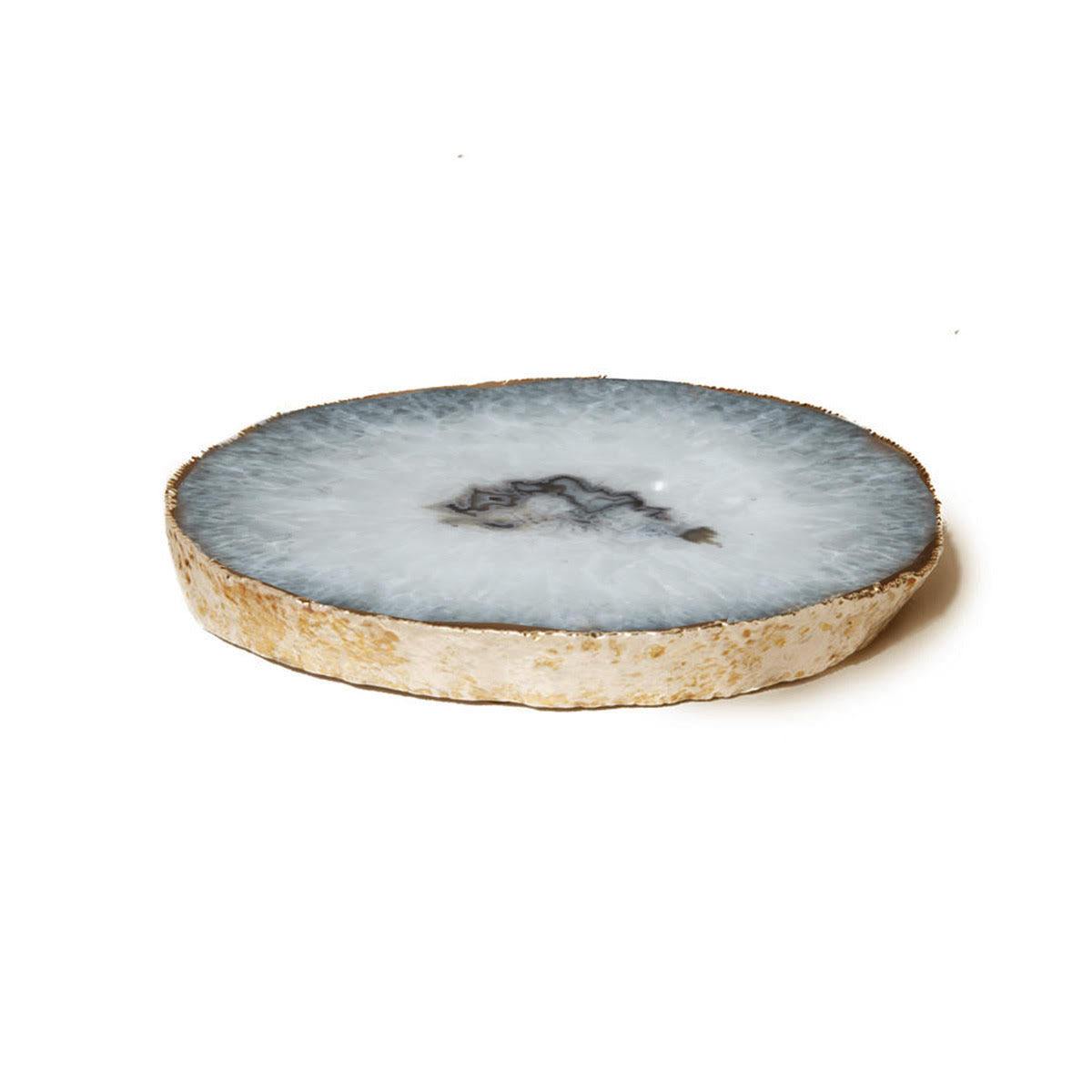 Thick Grey Agate Trivet with Gold Rim