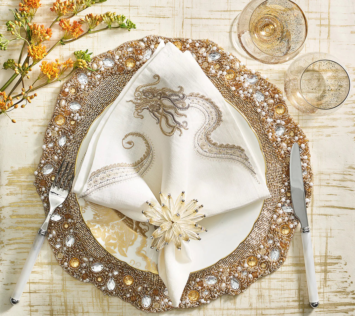 Ornate Placemat in Champagne &amp; Crystal, Set of 2 (D)