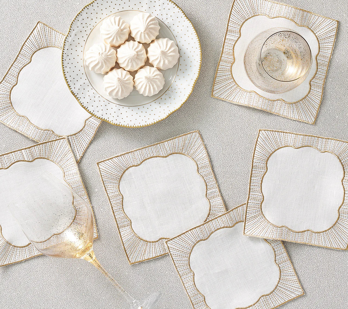 Frame Cocktail Napkins in White, Gold &amp; Silver, Set of 6 in a Gift Box