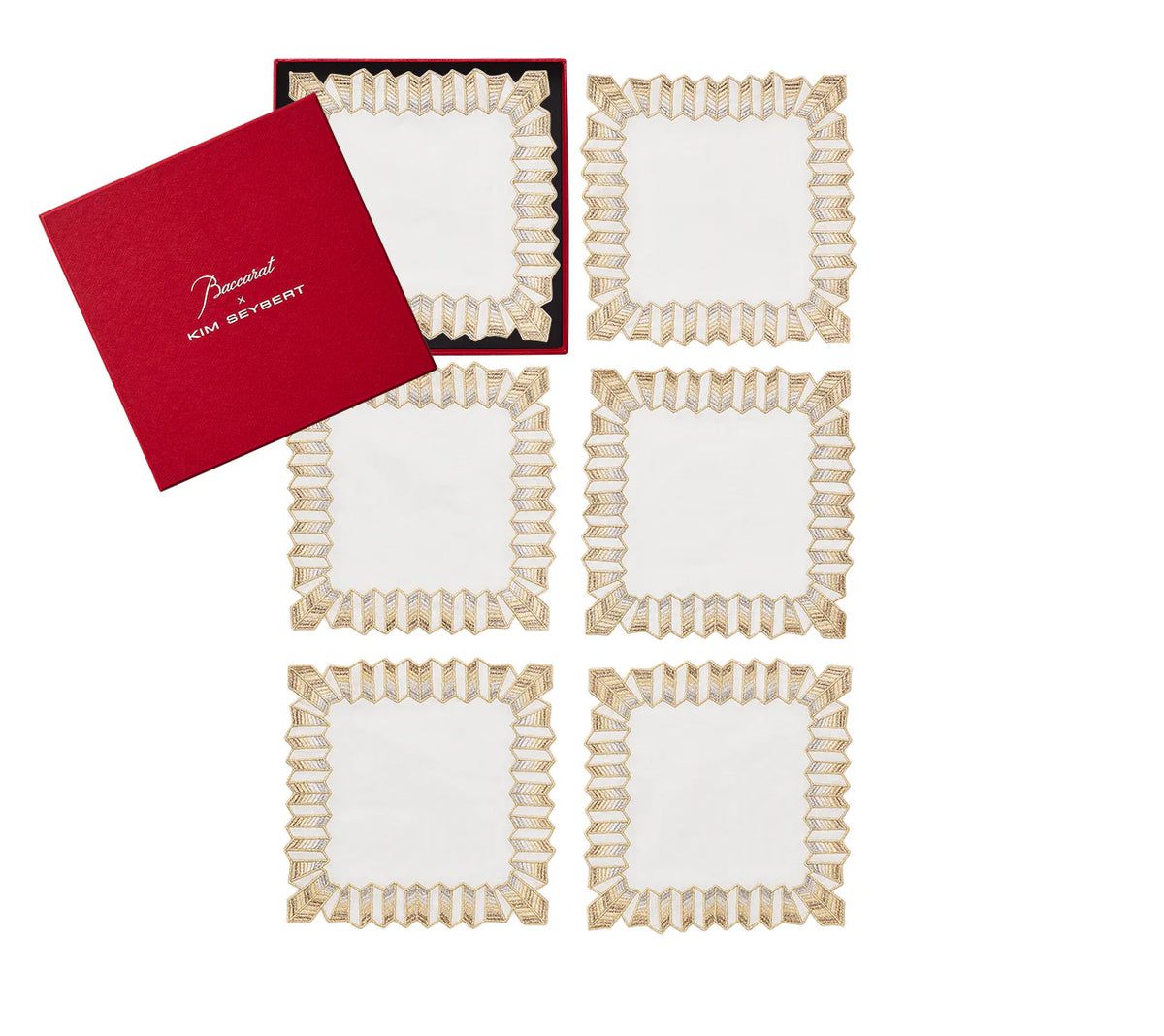 Etoile Cocktail Napkins in White, Gold &amp; Silver, Set of 6