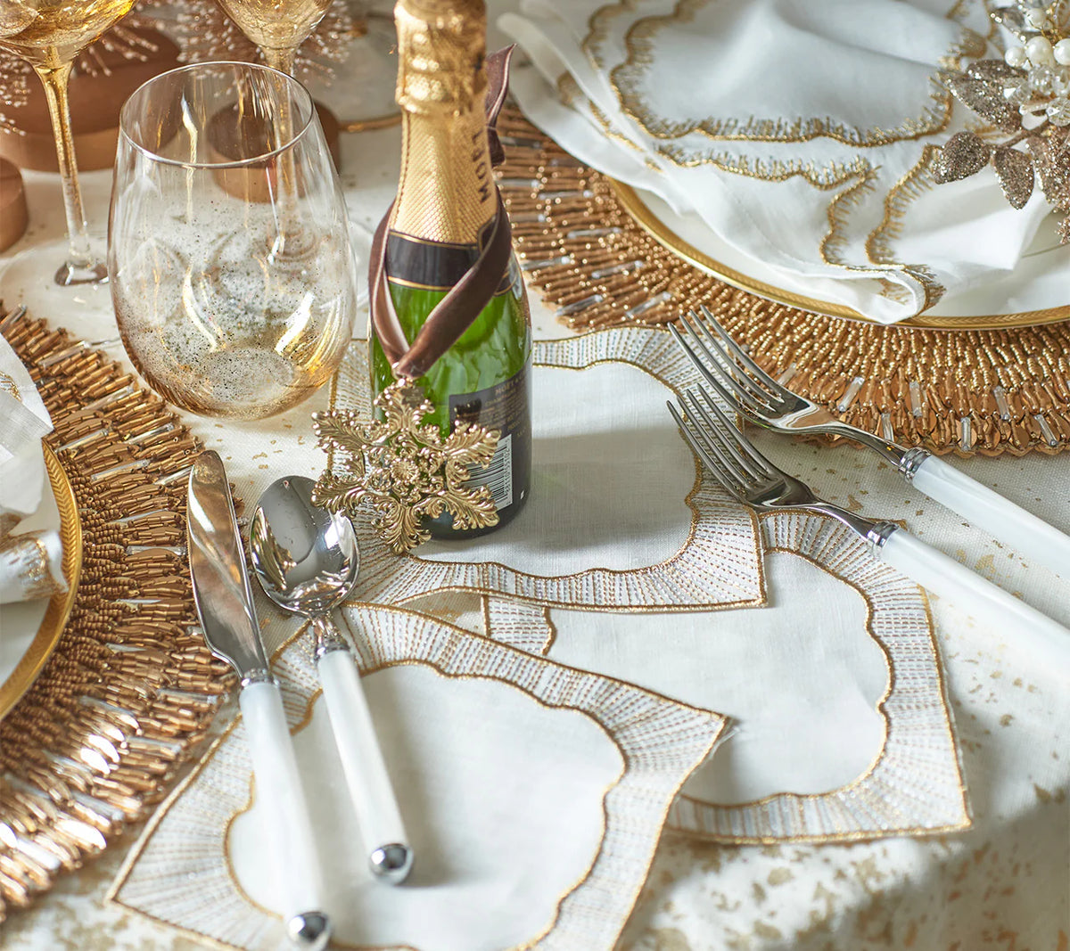 Frame Cocktail Napkins in White, Gold &amp; Silver, Set of 6 in a Gift Box