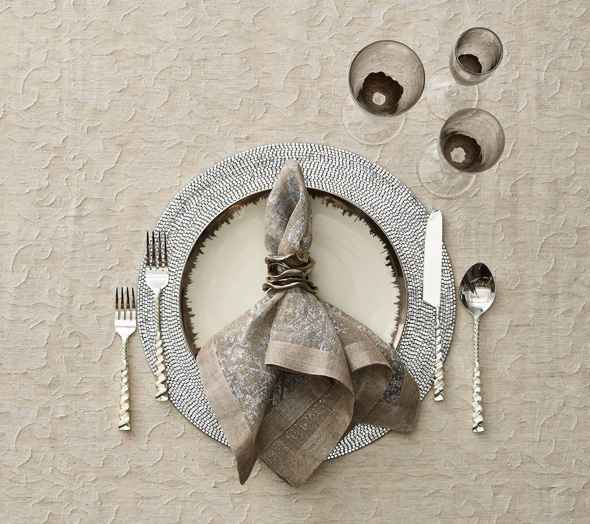 Distressed Natural and Silver Napkin, Single (D)