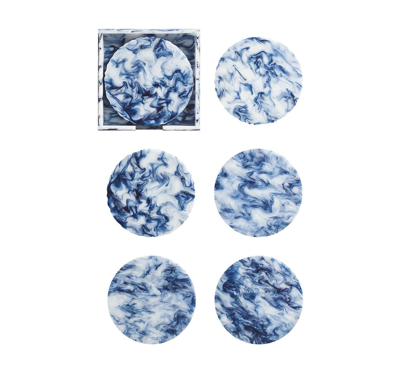 Waves Drink Coasters in White &amp; Navy, Set of 6