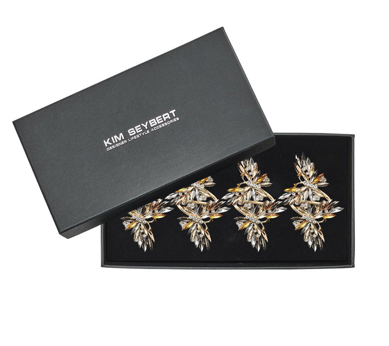 Butterflies Napkin Ring in Champagne &amp; Crystal, Set of 4
