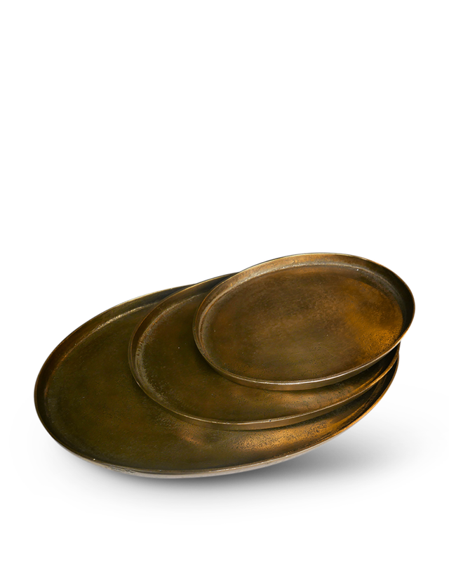Antique Brass Oval Platters, Set of 3 - Jung Lee NY