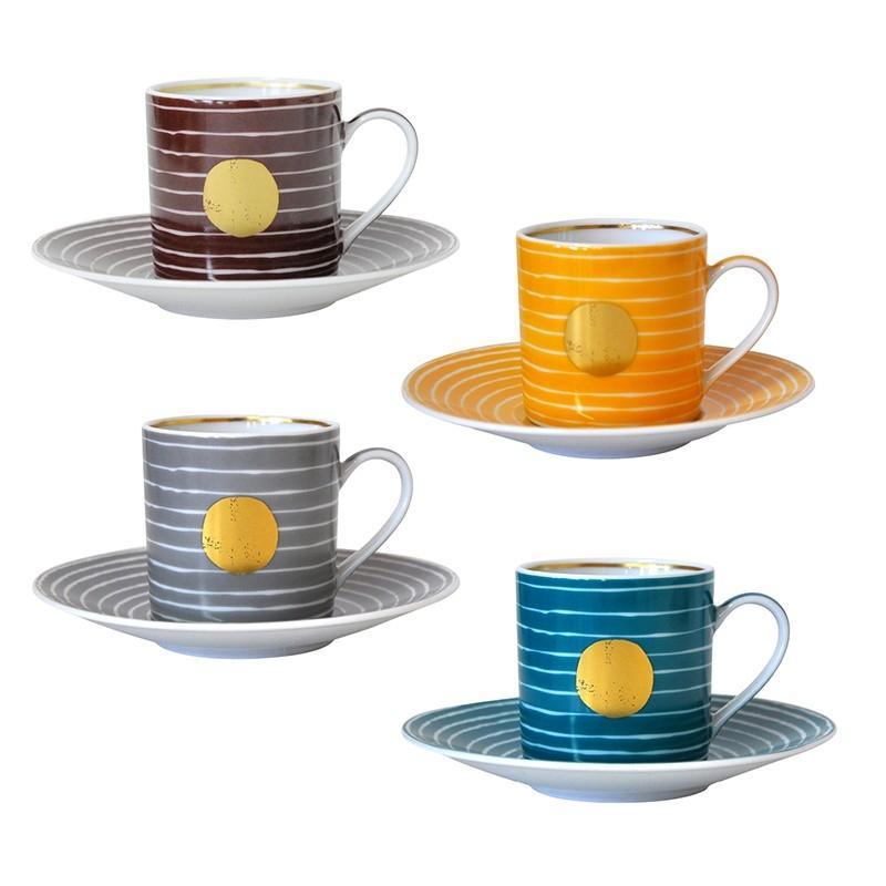 Aboro Gift Box Assorted Espresso Cups and Saucers, Set of 4