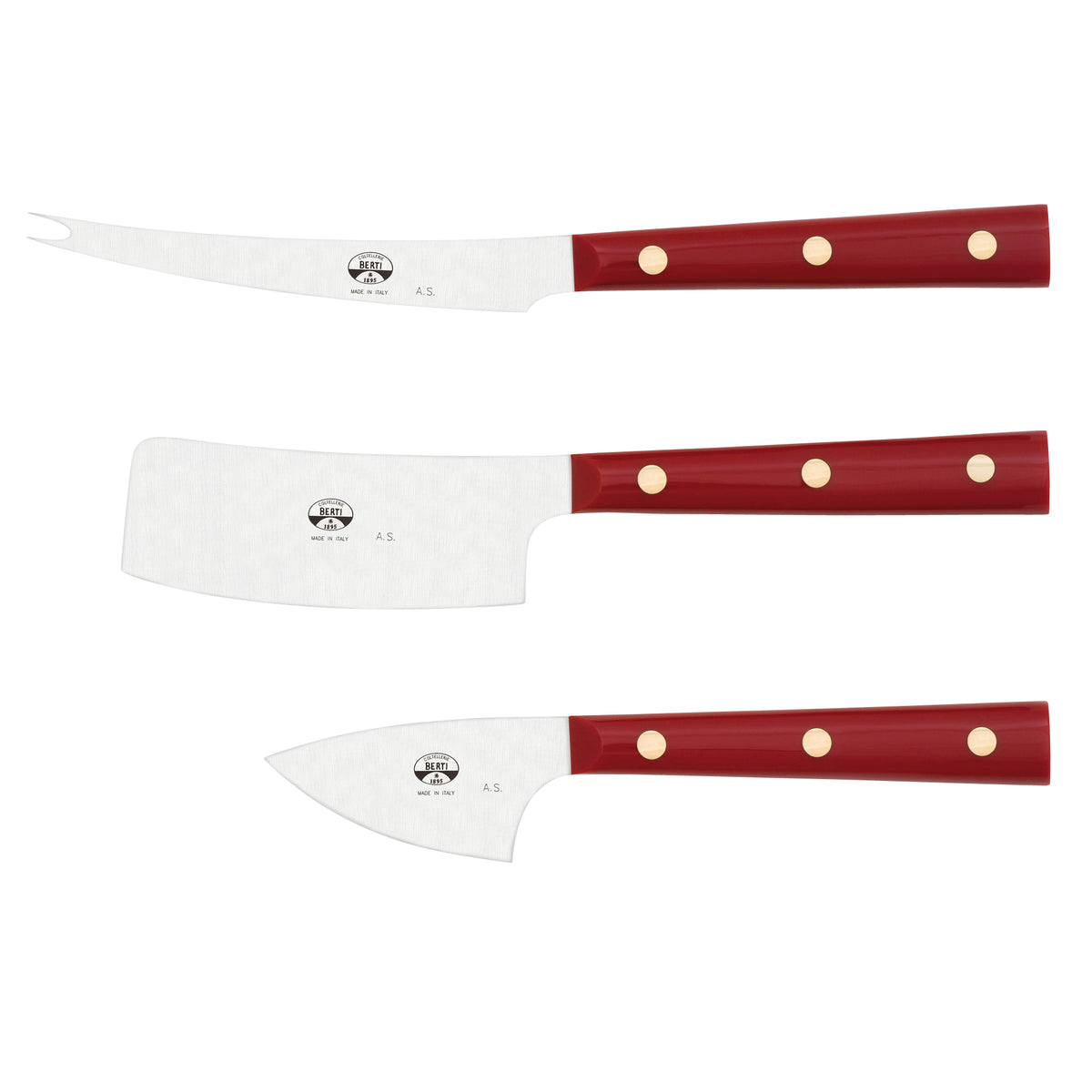 Cheese Knives with Red Lucite Handle, Set of 3