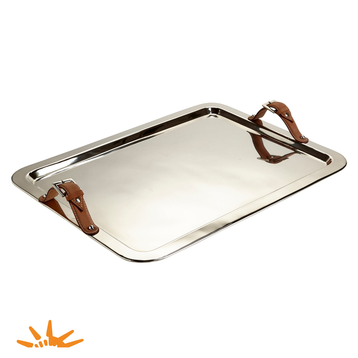 Large Tray with Leather Buckle Handles