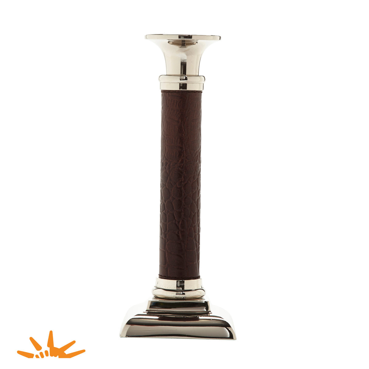 Large Candle Holder with Embossed Leather
