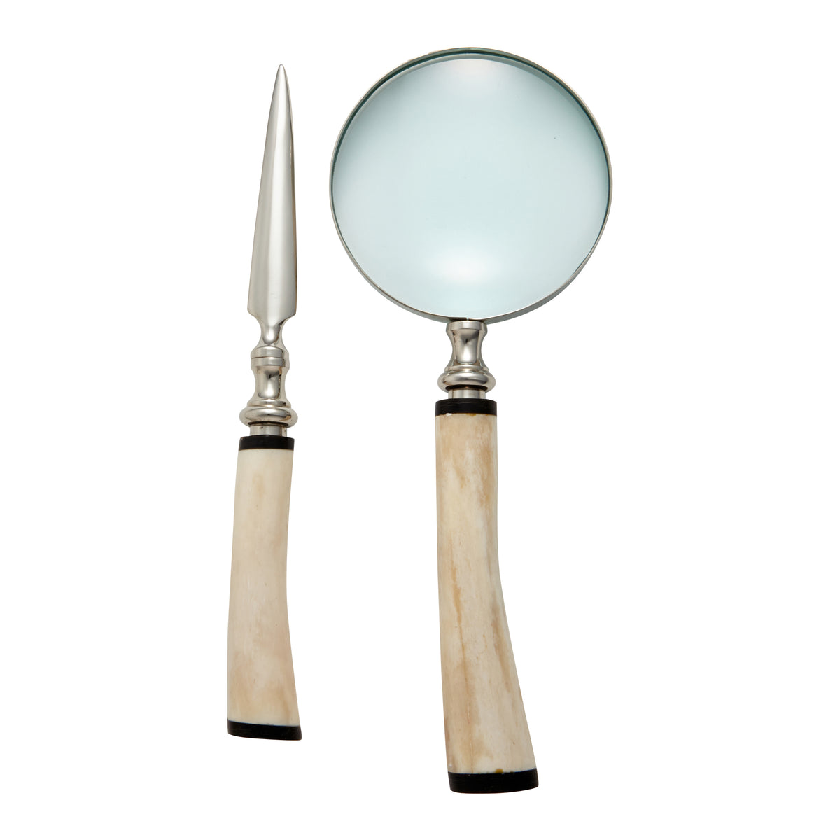 Magnifying Glass and Letter Opener with White Bone Handle