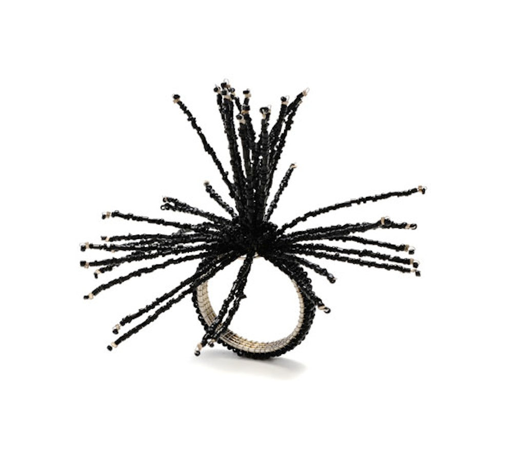 Spider Beaded Black Burst Napkin Ring, Single (D)
