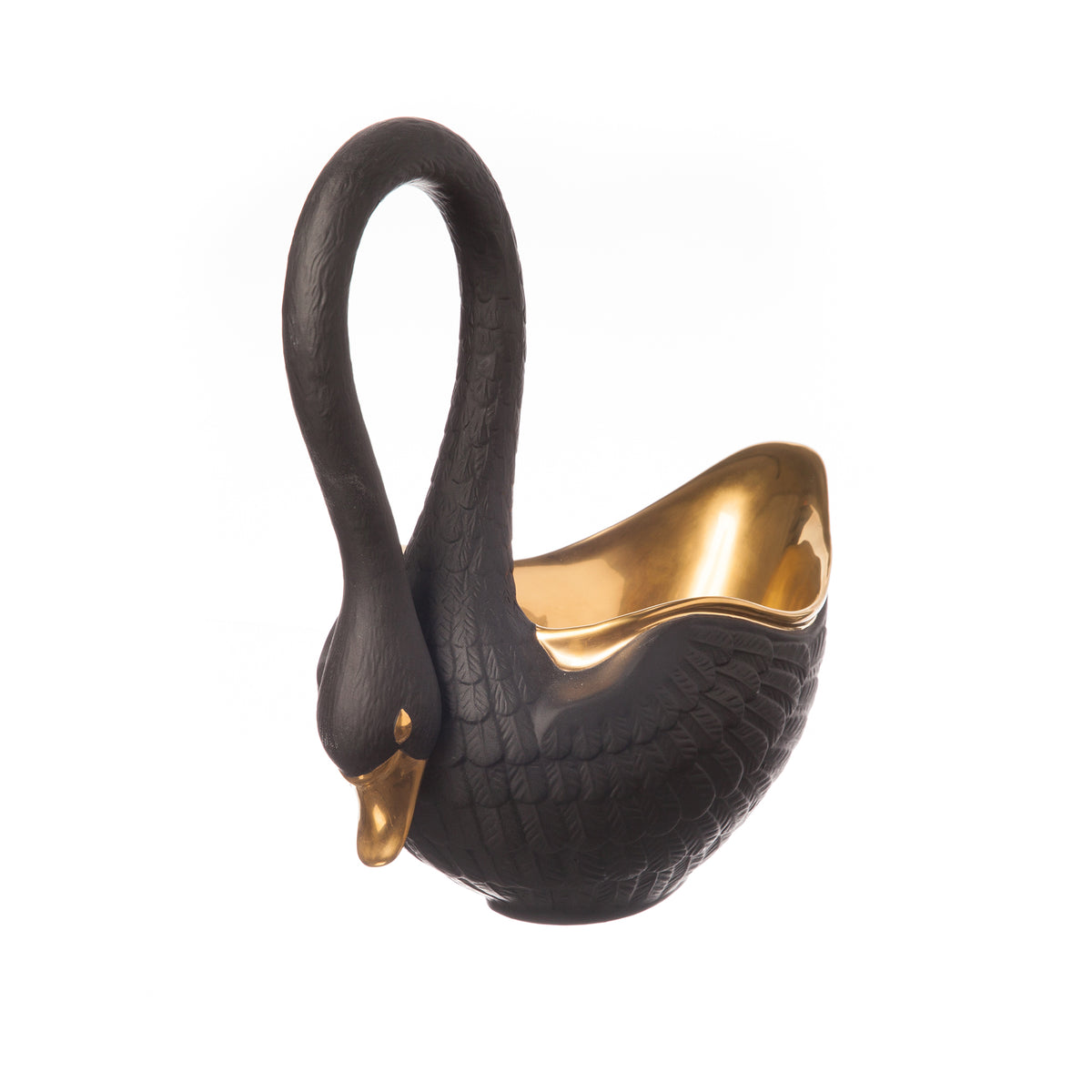 Grand Black Swan Bowl with 24K Gold