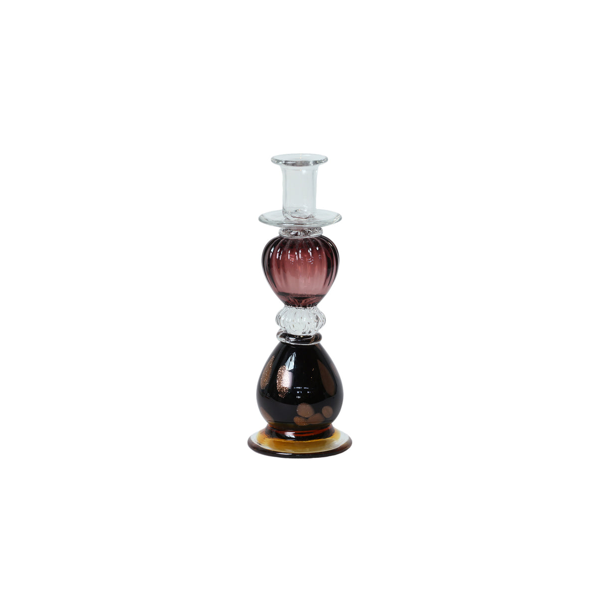 Glass Candleholder with Brown Ball