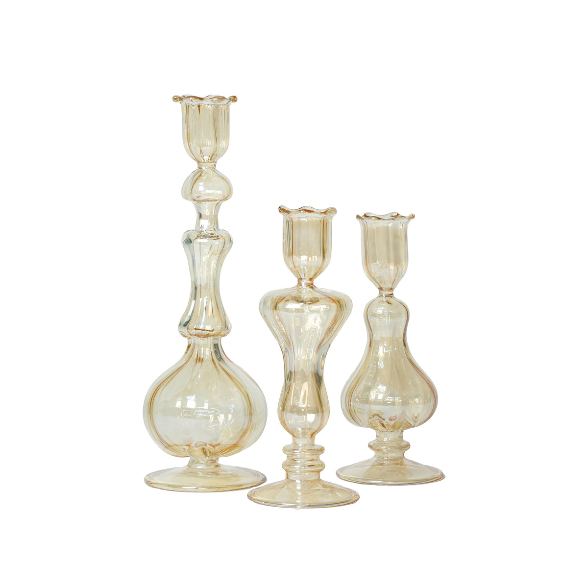 Glass Candleholders, Amber, Set of 3