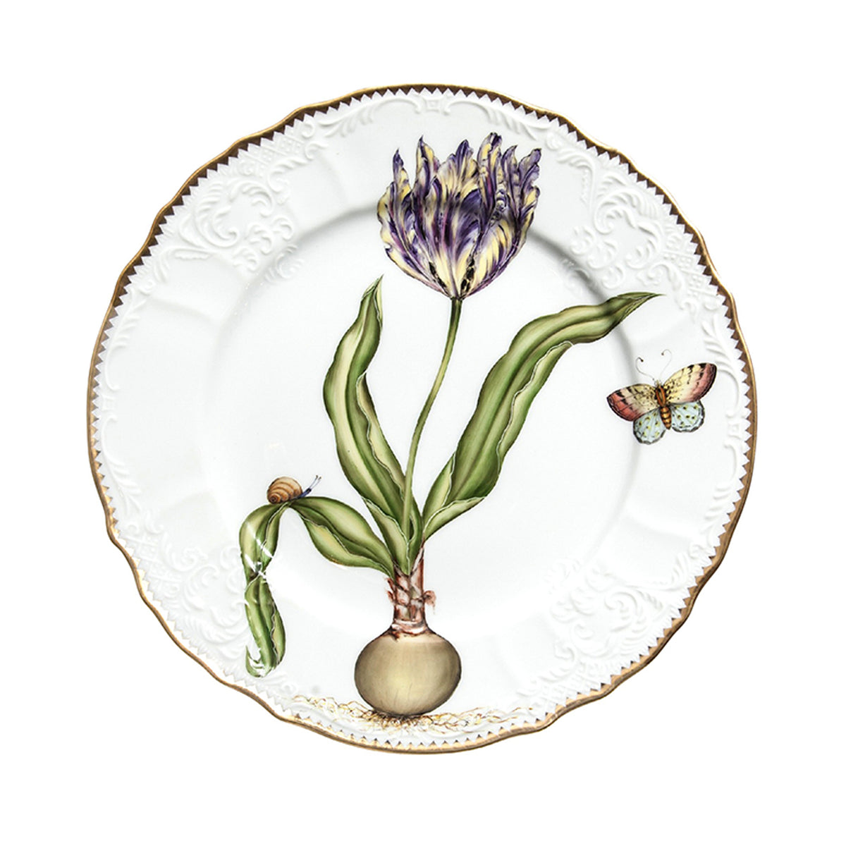 Flowers Of Yesterday Yellow and Purple Tulip Dinner Plate (D)