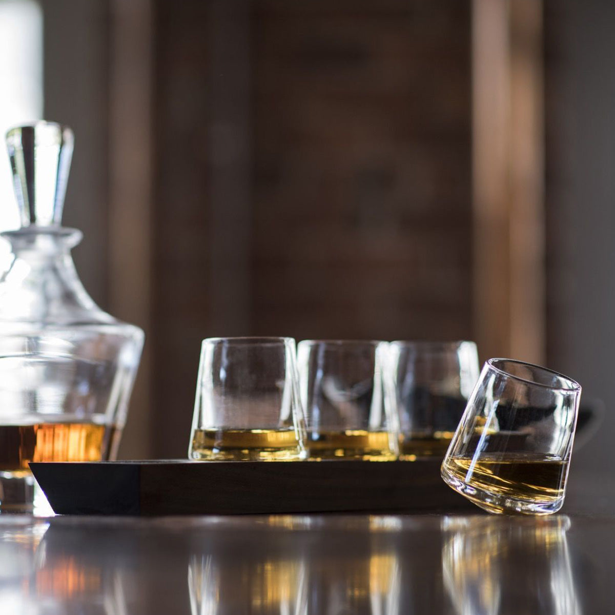 Ludlow Whiskey Glass Set with Wood Base