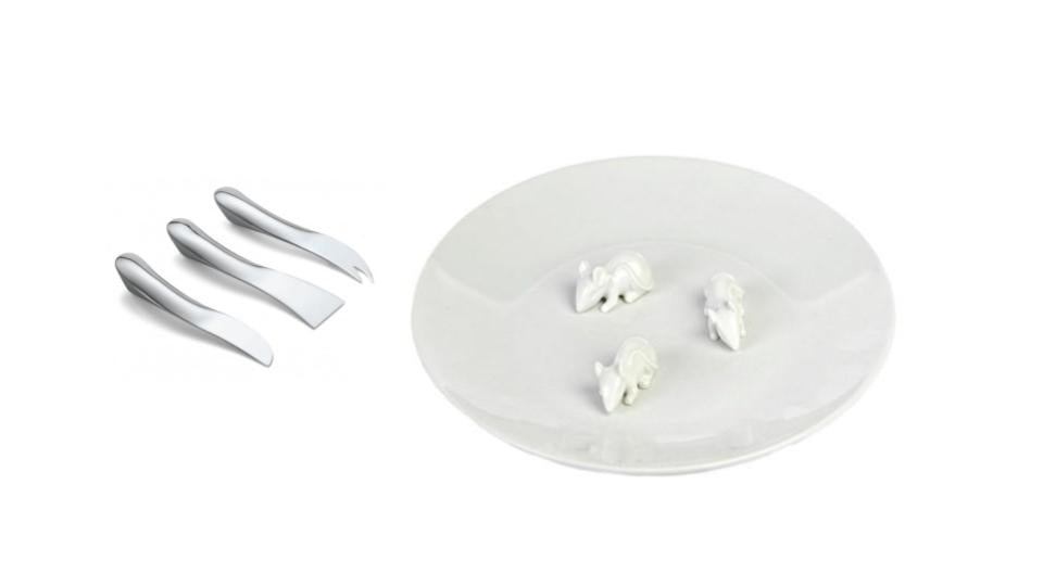 Plate with Mice and Wave Cheese Knives (set)