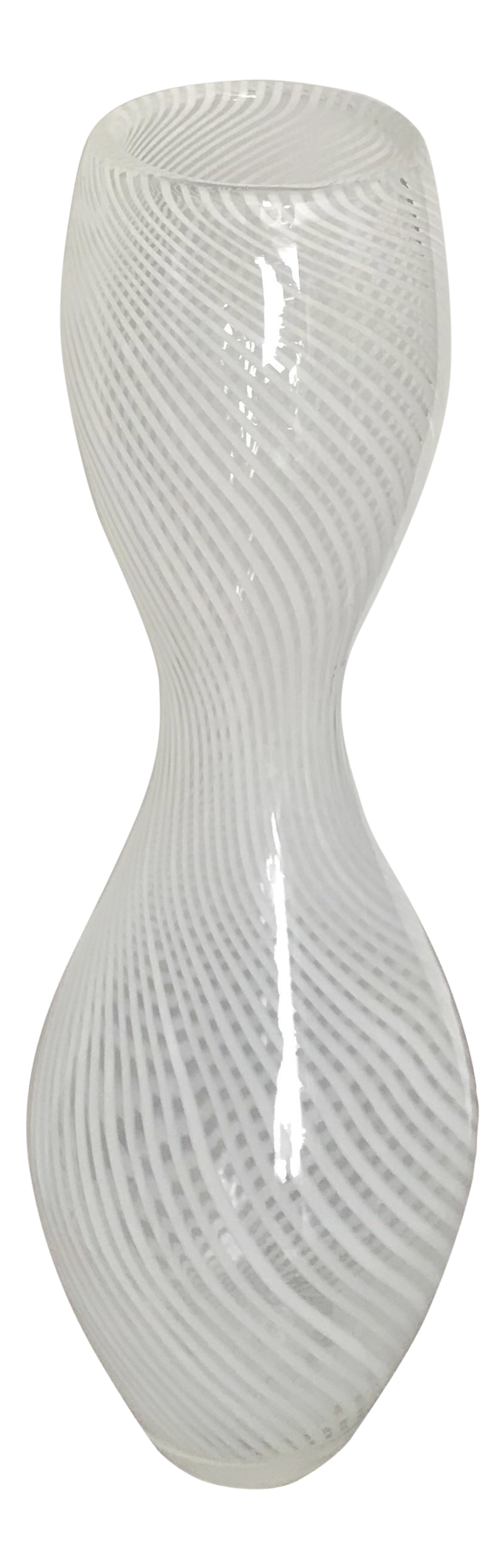 Thin Large White Swirl Glass Vase