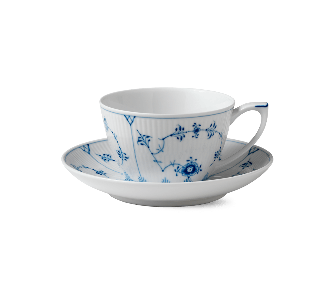 Blue Fluted Plain Tea Cup and Saucer - Jung Lee NY