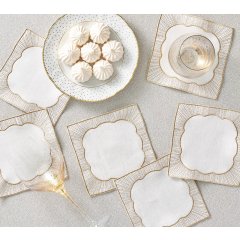 Frame Cocktail Napkins in White, Gold & Silver, Set of 6 in a Gift Box