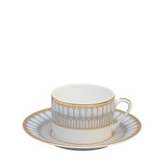 Arcades Grey and Gold Teacup and Saucer