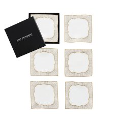 Frame Cocktail Napkins in White, Gold & Silver, Set of 6 in a Gift Box