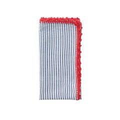 Seersucker Napkin in Navy & Red, Set of 4