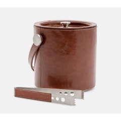 Bristol Tobacco Leather Ice Bucket & Tongs