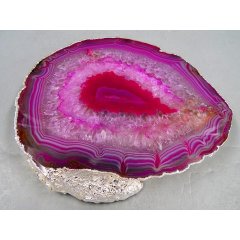 Thick Pink Agate Platter with Silver Trim