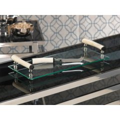 Glass Tray with White Bone Handle