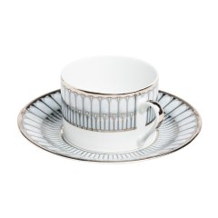 Arcades Grey and Platinum Tea Cup and Saucer