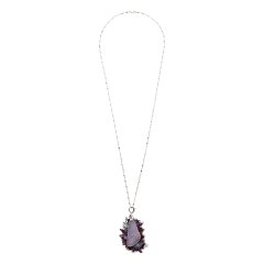 Amethyst and Quartz Pendant Necklace with Diamond Shaped White Gold