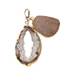 Large Amethyst and Quartz Pendant with 14K Gold