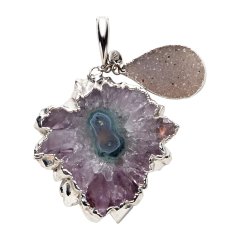 Amethyst and Quartz Pendant Necklace with White Gold