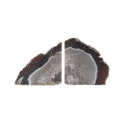 Brown Agate Bookends With SIlver