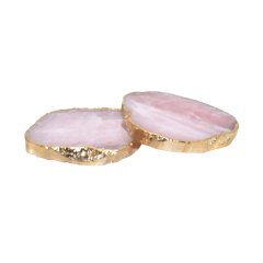 Rose Quartz with Gold Trim Luxury Coasters - Set of 2