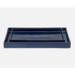Navy Burlap Ceramic Cordoba Trays - Set of 2