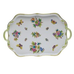 Queen Victoria Green Rectangular Tray with Branch Handles